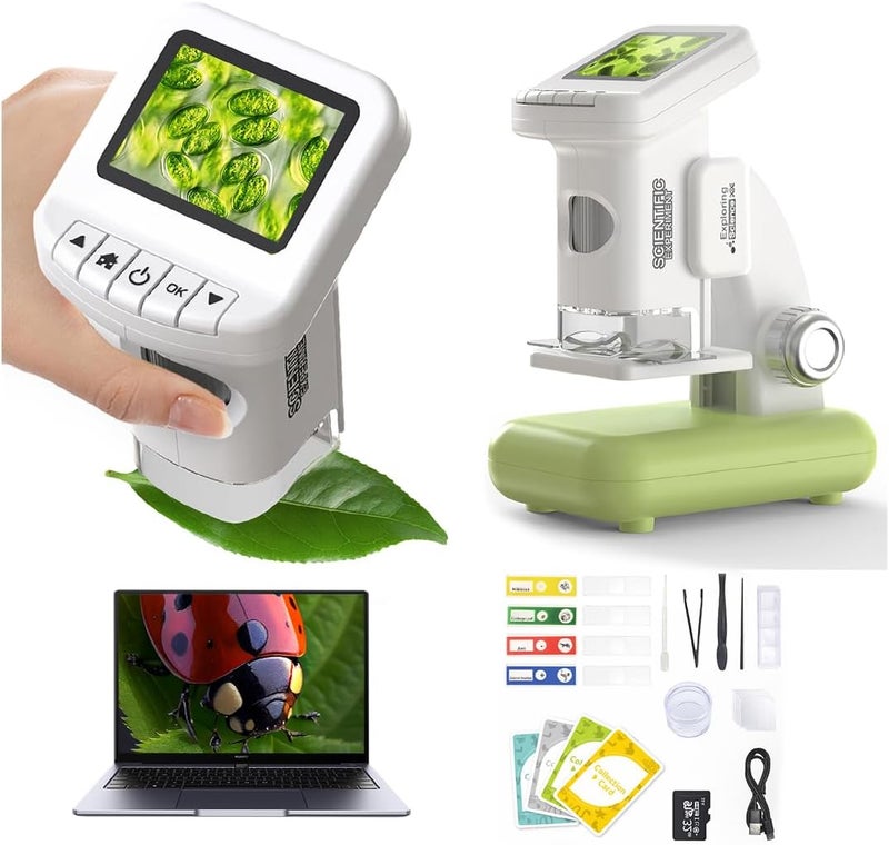 WSDMIC 1200X Microscope for Kids with 2 inch Screen STEM Digital Science Kit Rechargeable Handheld Mini Pocket Children Students Slides Portable Gift for Kids Ages 6 to 12 (Green) - Image 1